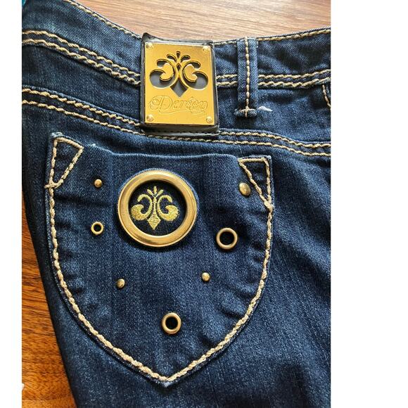 Dereon 11/12 Jeans Y2K Dark Wash Gold Metal Accents Beyonce Vintage Denim - Picture 1 of 10